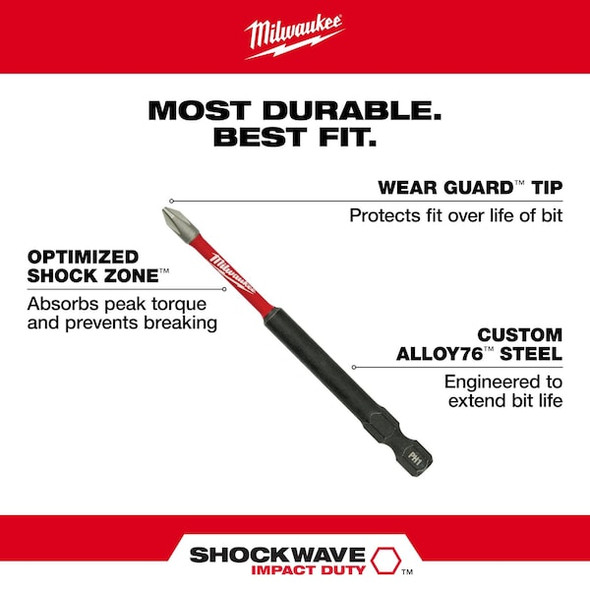 Milwaukee Tool 3-1/2 in. Phillips No 2 SHOCKWAVE Impact Duty Power Bit (25 pk) 48-32-4191