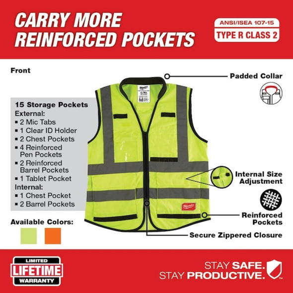 Class 2 High Visibility Yellow Performance Safety Vest - 2XL-3XL  48-73-5043