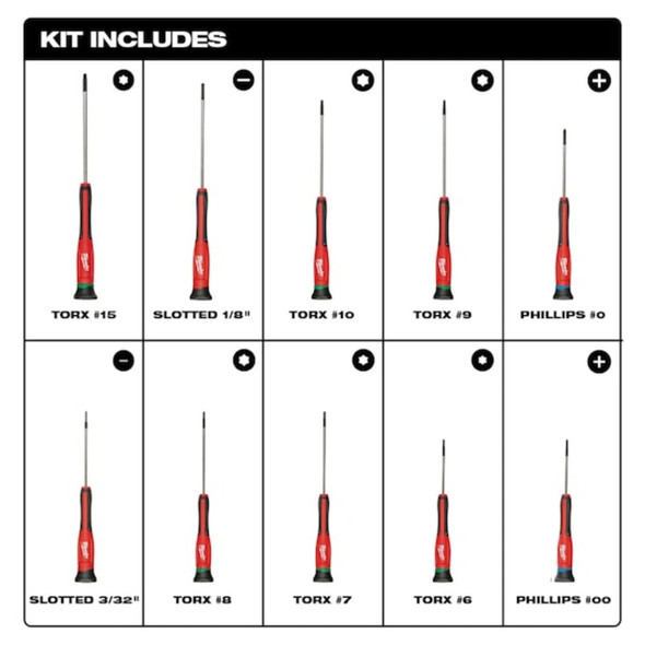 Milwaukee Tool 10 pc. Precision Screwdriver Set 48-22-2612