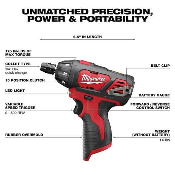 Milwaukee Tool M12 1-4" Hex Screwdriver 2401-20