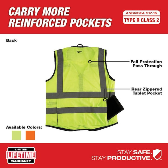 Milwaukee Tool Class 2 High Visibility Yellow Performance Safety Vest - 4X-Large/5X-Large 48-73-5044