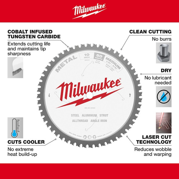 Milwaukee Tool 10 in. 50 Tooth Metal Cutting Circular Saw Blade (5/8 in. Arbor) 48-40-4260