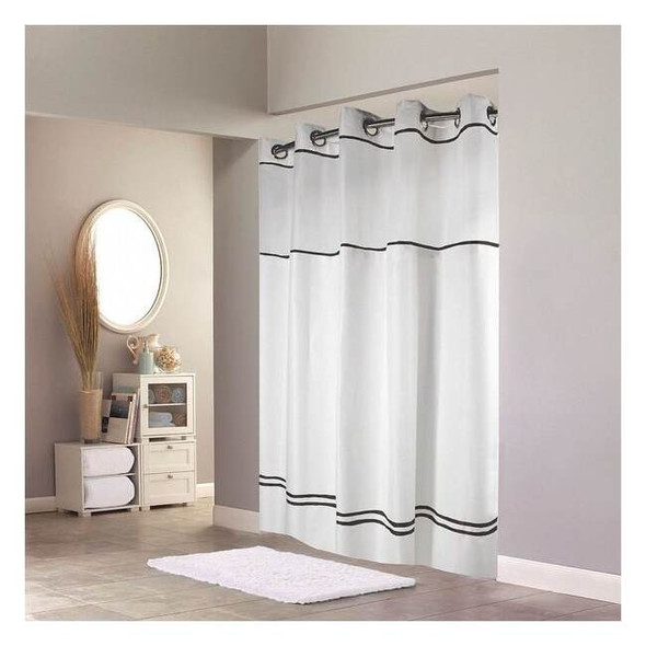 Shower Curtain, Plastic, Black, White, 71 in W, 74 in L