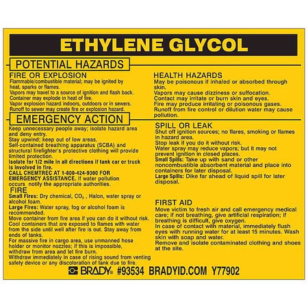 Brady Chemical Label,3-3/4inHx4-1/2inW,PK25 93534