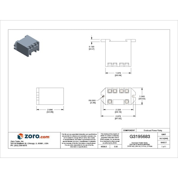 Schneider Electric EnclosedPower Relay, 24VAC,DPST-NO, 6Pin 725BXXSC3ML-24A