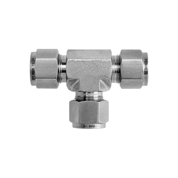 Brennan Industries Tee, SS, Comp 3/8", Comp 1/4", Comp 1/4" N2603-06-04-04-SS
