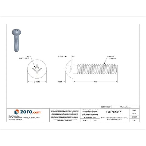 #4-40 x 1-4 in Phillips Round Machine Screw, Zinc Plated Steel, 100 PK  U24211.011.0025