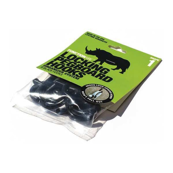 Functionaire Locking Pegboard Hooks,1 in.L,Blk,PK8 FH1-4