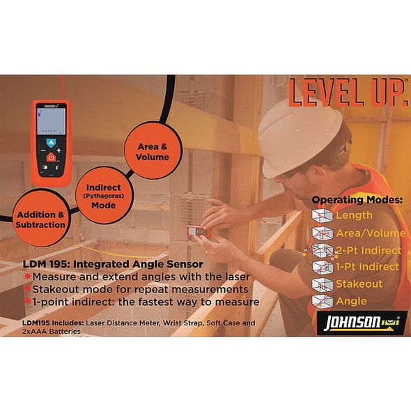 Johnson Level & Tool Laser Distance Meter,Indoor,196 ft. LDM195