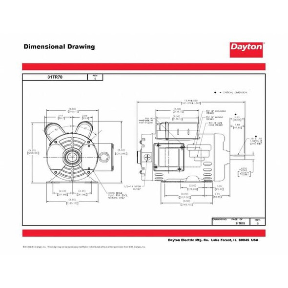 Dayton Capacitor-Start/Run General Purpose Motor, 2 hp HP, 115/208-230V AC Voltage, 56H Frame 31TR70