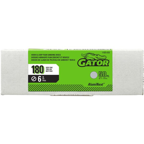 Hook-and-Loop Sanding Disc, 6 in Dia, Non-Vacuum, Aluminum Oxide, 180 Grit, Coated Type