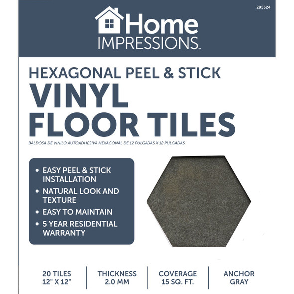 Home Impressions 12 In. Anchor Gray Hexagonal Vinyl Floor Tile (15 Sq. Ft.-Box) FHS1064-3 295324