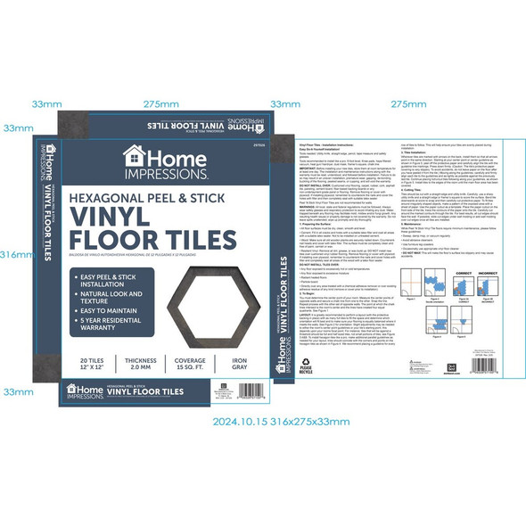 Home Impressions 12 In. Iron Gray Hexagonal Vinyl Floor Tile (15 Sq. Ft.-Box) FHS1011-7 297026