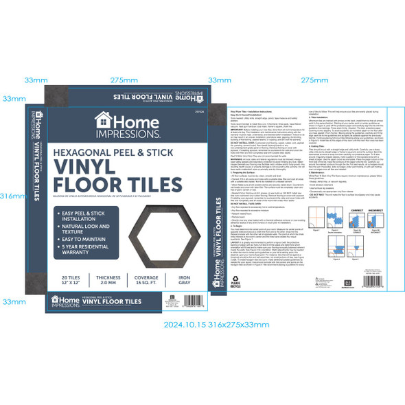 Home Impressions 12 In. Iron Gray Hexagonal Vinyl Floor Tile (15 Sq. Ft.-Box) FHS1011-7 297026