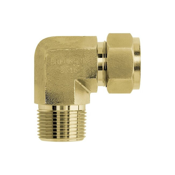 Brennan Industries Elbow, Brass, Tube 3/8 in, MNPT 1/2 in N2501-06-06-B
