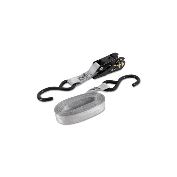 Ratchet Tie-Down Strap, High Tension, Vinyl-Coated S-Hooks, 1 in W x 14 ft L, 500 lb Load Capacity