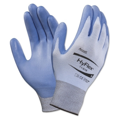 11-518 Polyurethane Palm Coated Gloves, Size 6, Blue/Gray