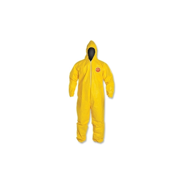 Tychem® 2000 Coverall, Serged Seams, Attached Hood, Elastic Wrists and Ankles, Zipper Front, Storm Flap, Yellow, 2X-Large