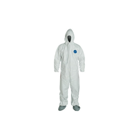 Tyvek® 400 Coverall, Serged Seams,Attached Hood, Boots, Elastic Waist/Wrist/Ankles, Front Zipper, Storm Flap, White, Large