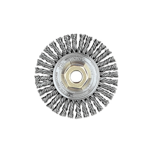 Roughneck® Stringer Bead Twist Knot Wire Wheel, 4 in dia x 3/16 in W Face, 0.020 in Stainless Steel Wire, 20000 RPM
