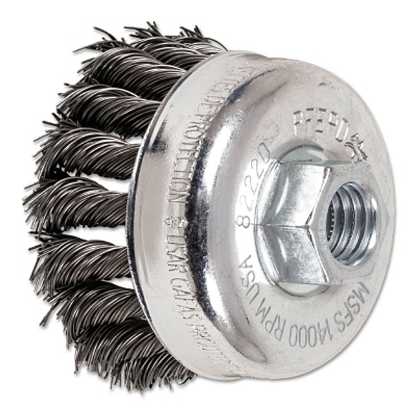 Mini Knot Cup Brush, 2-3/4 in dia, 5/8 in to 11 Arbor, 0.020 in Carbon Steel Wire Mini Knot Cup Brush, 2-3/4 in dia, 5/8 in to 11 Arbor, 0.020 in Carbon Steel Wire