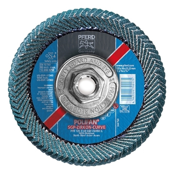 POLIFAN® Flap Disc, 5 in, 40 Grit, 5/8 Arbor, 12,200 RPM, Z-Curve, T29 POLIFAN® Flap Disc, 5 in, 40 Grit, 5/8 Arbor, 12,200 RPM, Z-Curve, T29