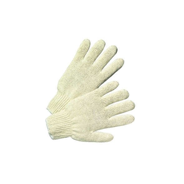 7-ga Standard Weight Seamless String-Knit Gloves, Large, Knit Wrist, Natural Pack of 12