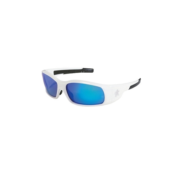 Swagger® SR1 Series Safety Glasses, Blue Diamond Mirror Lens, White Frame