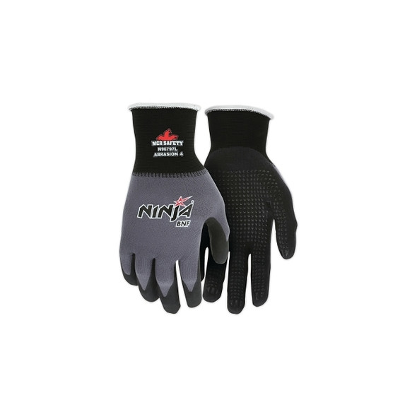 Ninja® N96797 15-ga Nylon/Spandex BNF with Dotted NFT® Coated Gloves, X-Large, Black/Gray