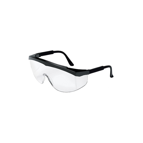 SS1 Series Safety Glasses, Clear Lens, Polycarbonate, Scratch-Resistant, Black Frame