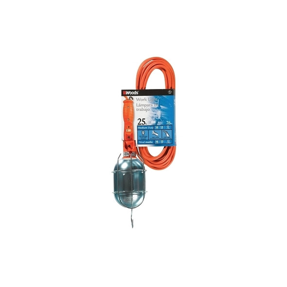 Trouble Work Light, 16/3 Gauge, 75 W, S-Hook, 25 ft Cord