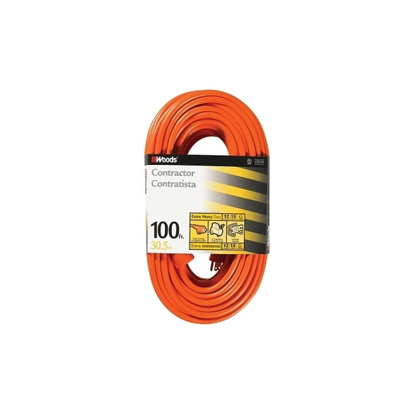 Outdoor Round Vinyl Extension Cord, 100 ft, 1 Outlet, Orange