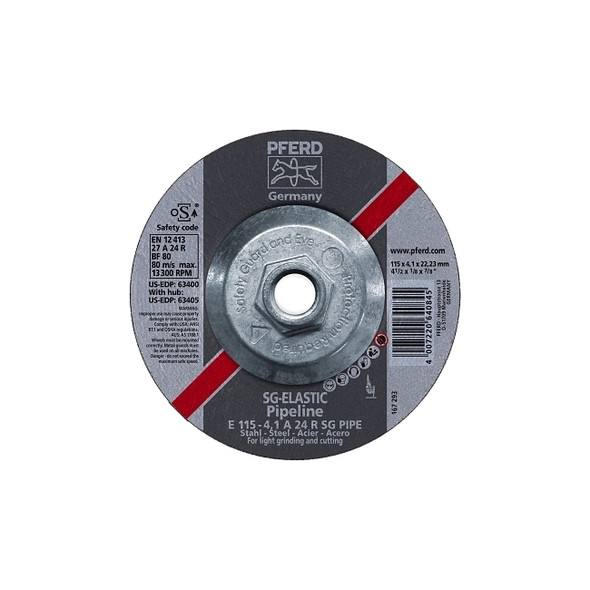 Type 27 Premium Performance SG Pipeliner Cut-Off Wheel, 4-1/2 in Dia, 1/8 in Thick, 24 Grit, Alum Oxide