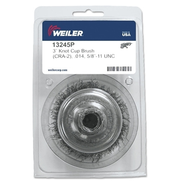 Crimped Wire Cup Brush, 3 in Dia., 5/8-11 UNC Arbor, Steel Wire Pack of 5