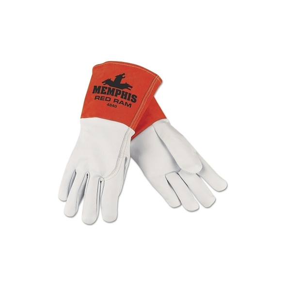 Red Ram® Mig/Tig Welders Gloves, Grain Goat Skin, Med, White/Russet