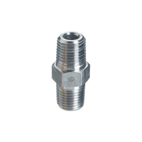 Pipe Thread Hex Nipples, 6000 PSIG, Stainless Steel, 1/4 in NPT Male