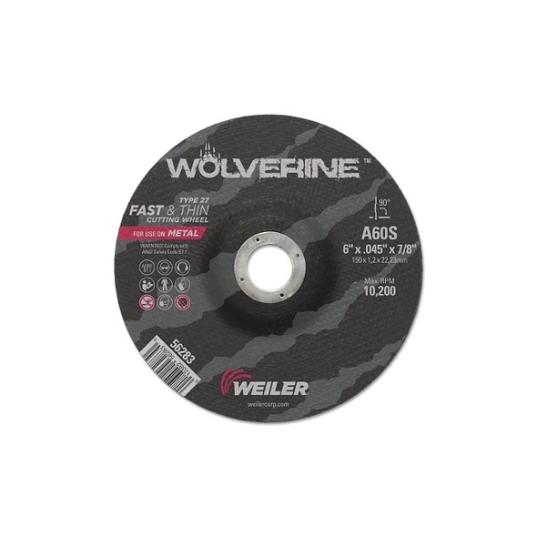 Wolverine Thin Cutting Wheels, 6 in x .045 in, 7/8 Arbor, 60 Grit, S, Type 27