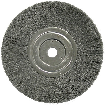 Narrow Face Crimped Wire Wheel, 8 in dia x 3/4 in W, 0.014 in Steel Wire, 6000 rpm