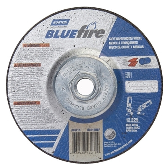Bluefire® Type 27 Depressed Center Wheel, 5 in x 1/8 x 5/8-11, 24 Grit, Zirconia Alumina