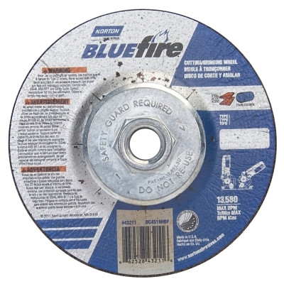 Bluefire® Type 27 Depressed Center Wheel, 4-1/2 in x 1/8 x 5/8-11, 24 Grit, Zirconia Alumina