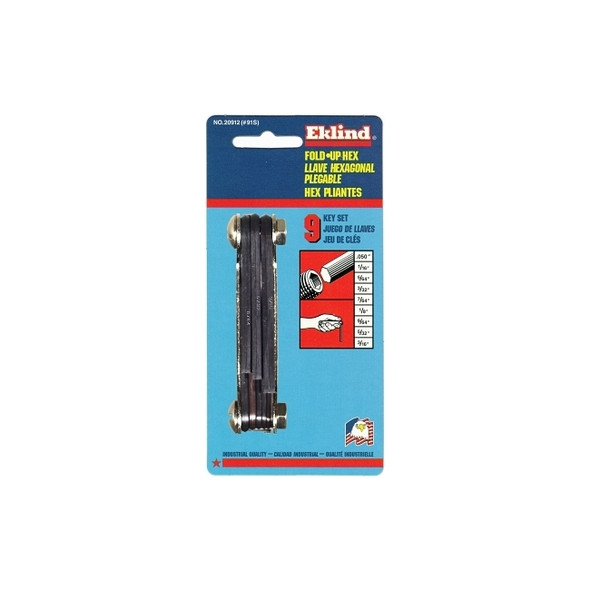 Inch Fold-Up Hex Key Set, 9 per Fold-Up, Hex Tip, Inch, Short