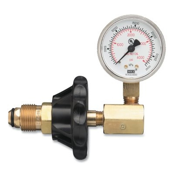Cylinder Pressure Testing Gauge, Oxygen, Brass with Hand Tight Plastic Nut, CGA-540