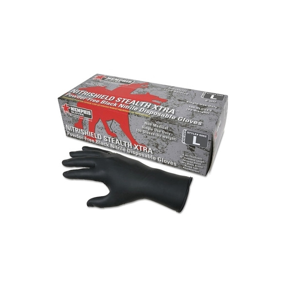 Nitrile Disposable Gloves, NitriShield Stealth Xtra™, Rolled Cuff, Unlined, Large, Black, 6 mil Thick