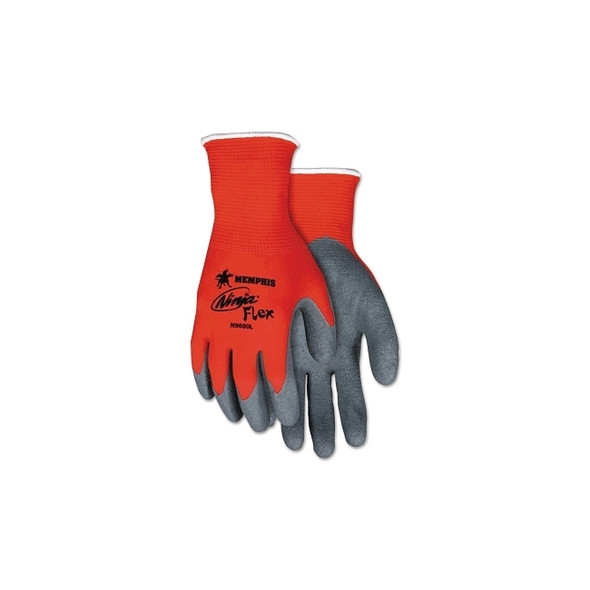 Ninja® Flex N9680 15-ga Nylon Rubber-Latex Coated Gloves, Small, Gray/Red