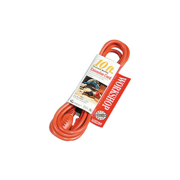 Vinyl Extension Cord, 10 ft, 1 Outlet, Orange