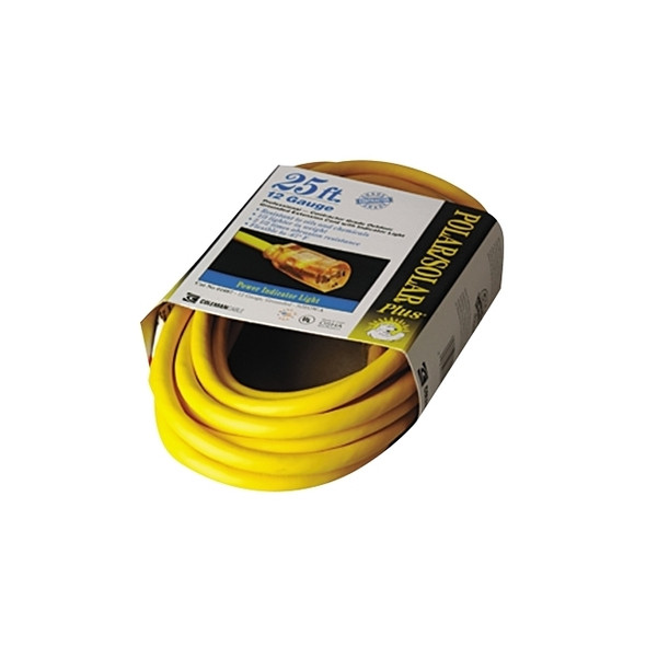 Polar/Solar® Extension Cord, 25 ft, 1 Outlet, Yellow