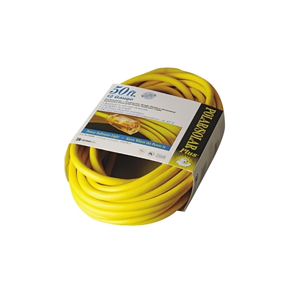Polar/Solar® Extension Cord, 50 ft, 1 Outlet, Yellow