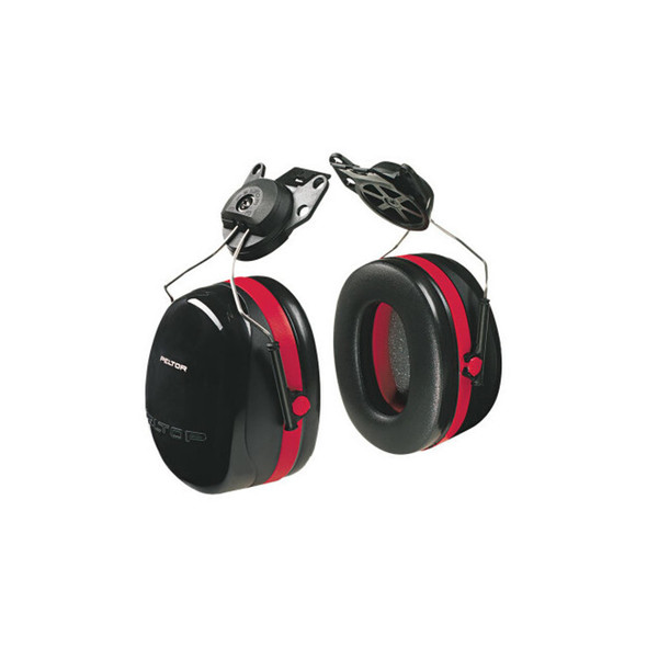PELTOR™ Optime™ 105 Earmuff, 27 dB NRR, Black/Red, Cap Mount