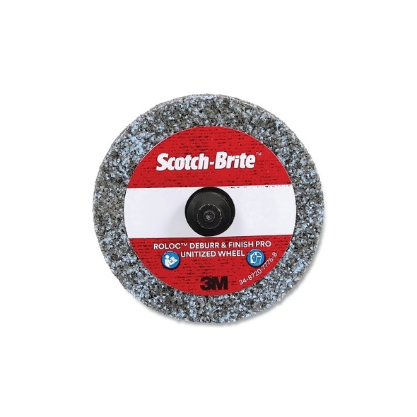 Roloc™+ Deburr and Finish PRO Unitized Wheel, 2 in dia x 1/4 in Thick, 2S Fine, 22100 RPM, Silicone Carbide