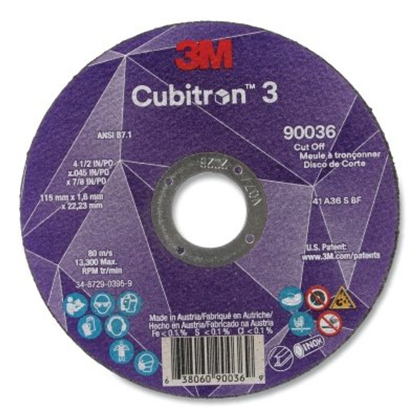 Cubitron™ 3 Cut-Off Wheel, 4-1/2 in dia x 0.045 in Thick x 7/8 in Arbor, 36+ Grit, T1